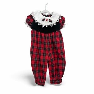 Vintage Good Lad Philadelphia Plaid Scottie Dog Christmas Bubble Romper 6 to 9 M